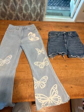 H&M Light Blue Flared Jeans with White Butterfly Print - Kids